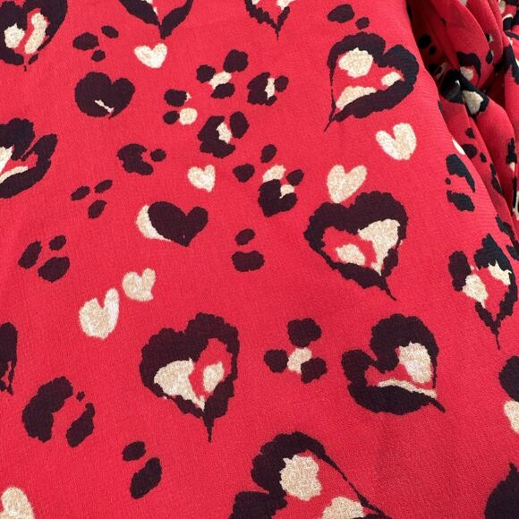 Chico's Blouse Womens Medium Red Heart Leopard Print Button Up Shirt Tie Front - Picture 6 of 10